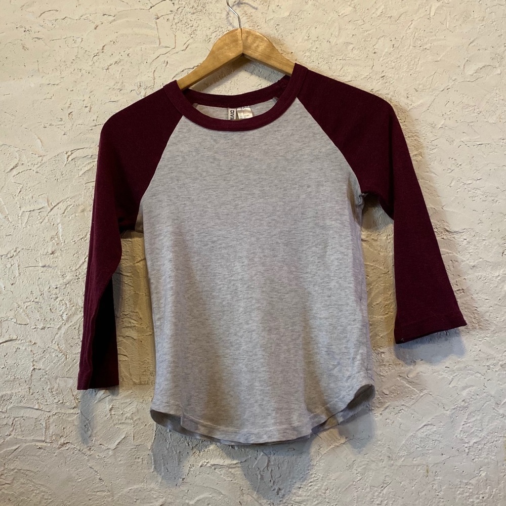 Maroon and white baseball tee